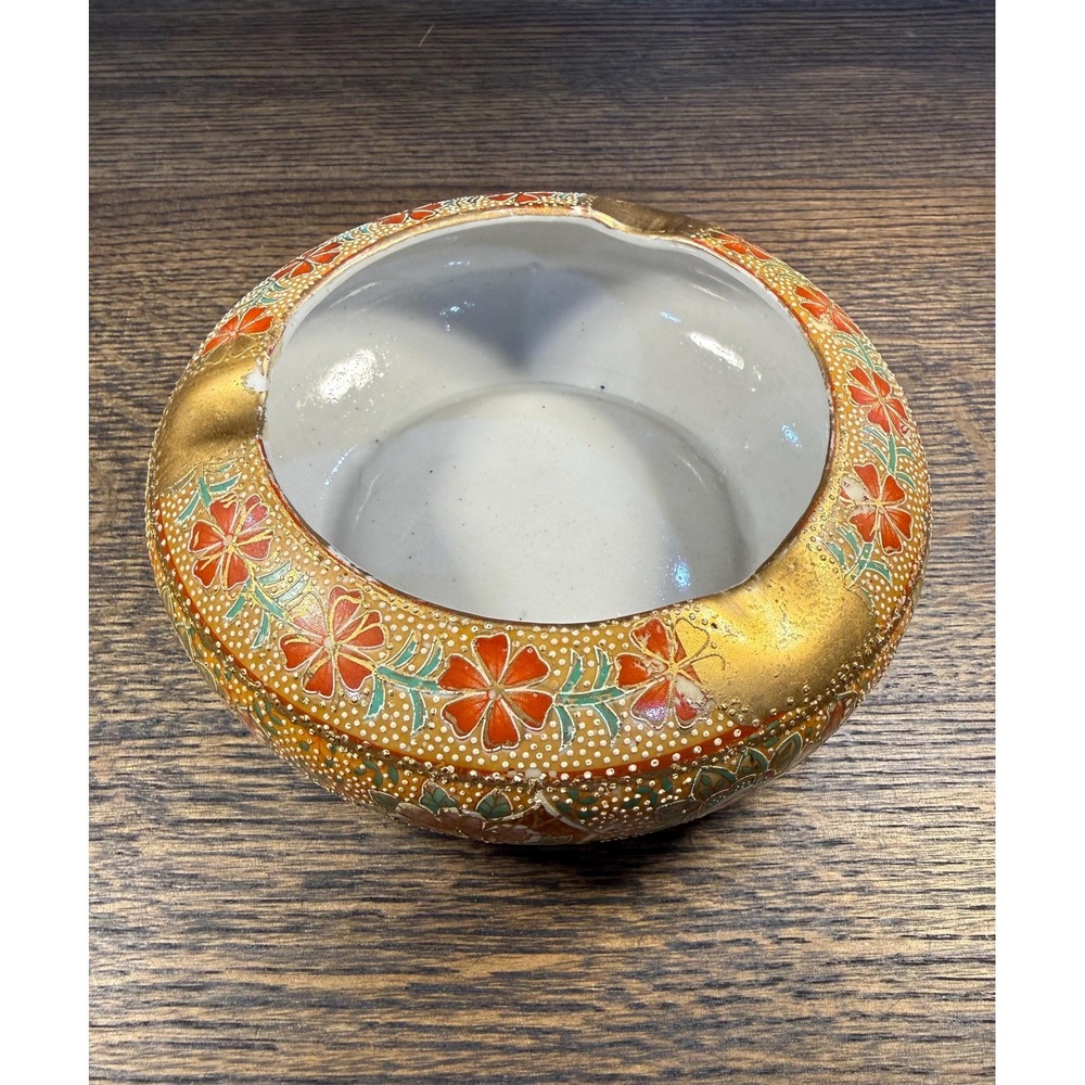 Vintage Hand-Painted Gold Floral Ceramic Ashtray | Mid Century Catchall - Picture 12 of 17